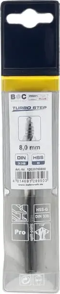 Favorit blandt kunder | Bohrcraft Bor 8,0 mm HSS-DIN 338-G TURBO STEP