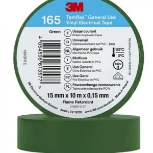 3M Temflex 165 el vinyltape, grøn PVC isolerbånd, 15 mm x 10 m - Ekstra rabat