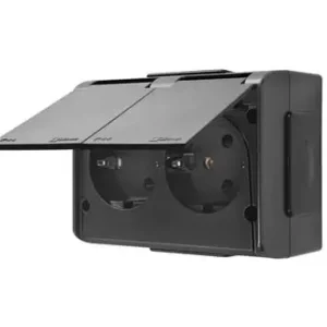 Begrænset antal - Simon X4 Dobbelt Schuko-stikkontakt, IP44, sort, 16A, 250V