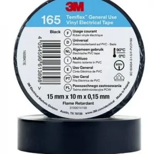 3M Temflex el vinyltape 165 sort PVC 0.15mm 15mm x 10m - Premium kvalitet